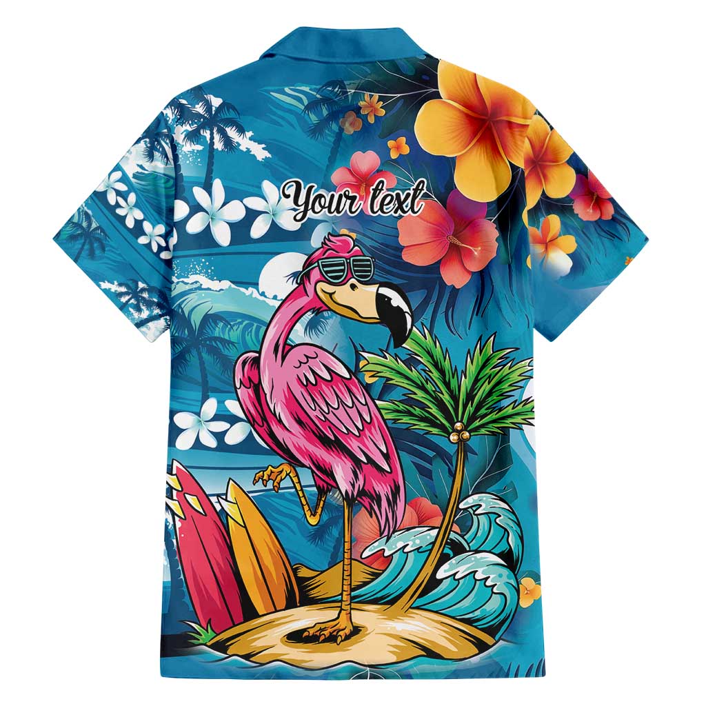 Hawaiian Flamingo Hibiscus Personalised Family Matching Off Shoulder Maxi Dress and Hawaiian Shirt Blue Summer Tropical Flowers - Polynesian Pride