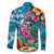 Hawaiian Flamingo Hibiscus Personalised Family Matching Off Shoulder Short Dress and Hawaiian Shirt Blue Summer Tropical Flowers - Polynesian Pride