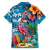 Hawaiian Flamingo Hibiscus Personalised Family Matching Summer Maxi Dress and Hawaiian Shirt Blue Summer Tropical Flowers - Polynesian Pride