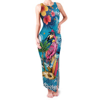 Hawaiian Flamingo Hibiscus Personalised Family Matching Tank Maxi Dress and Hawaiian Shirt Blue Summer Tropical Flowers - Polynesian Pride