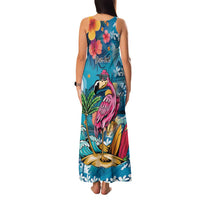 Hawaiian Flamingo Hibiscus Personalised Family Matching Tank Maxi Dress and Hawaiian Shirt Blue Summer Tropical Flowers - Polynesian Pride