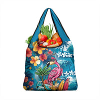 Hawaiian Flamingo Hibiscus Personalised Grocery Bag Blue Summer Tropical Flowers - Polynesian Pride