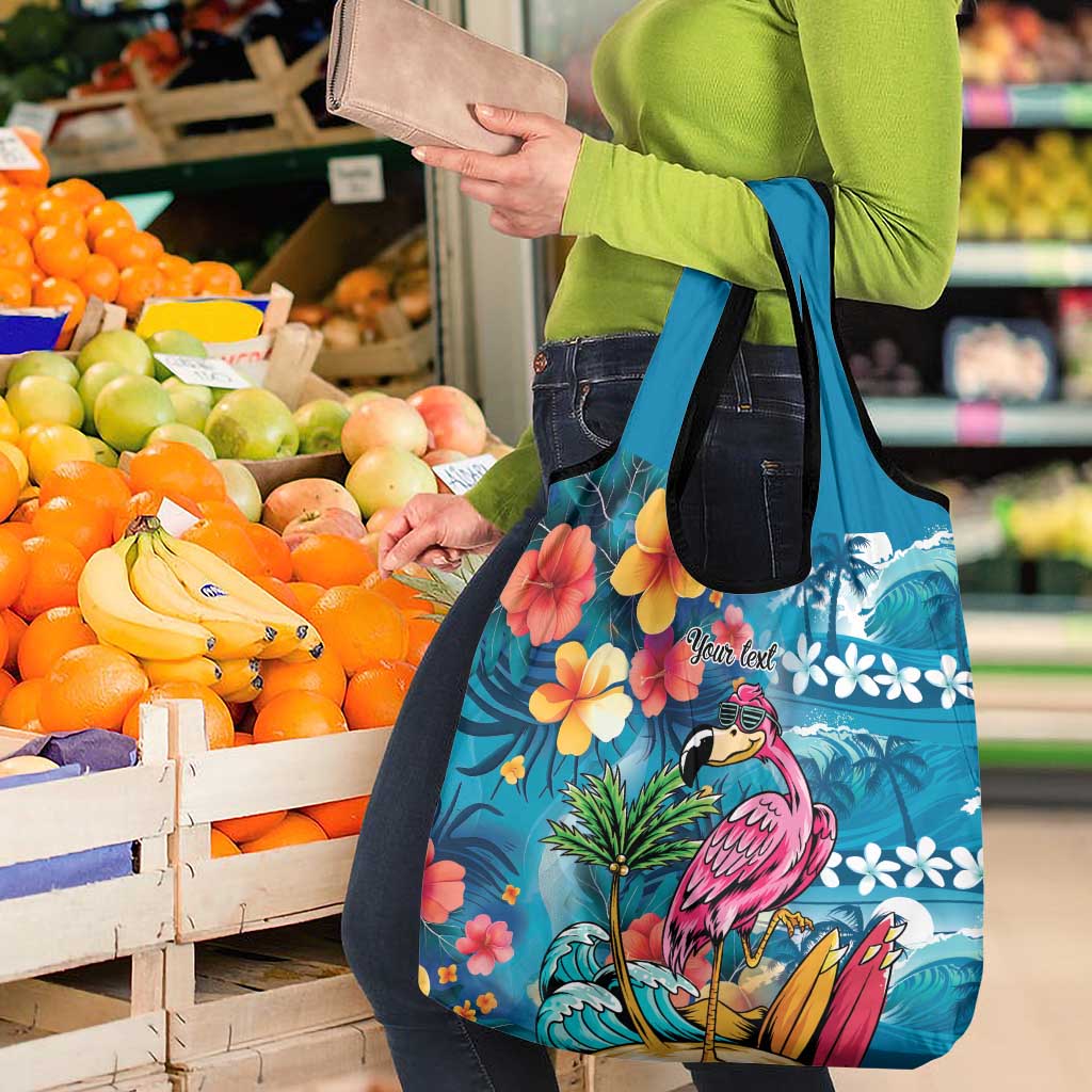 Hawaiian Flamingo Hibiscus Personalised Grocery Bag Blue Summer Tropical Flowers - Polynesian Pride