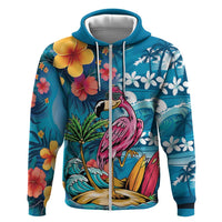 Hawaiian Flamingo Hibiscus Personalised Hoodie Blue Summer Tropical Flowers - Polynesian Pride
