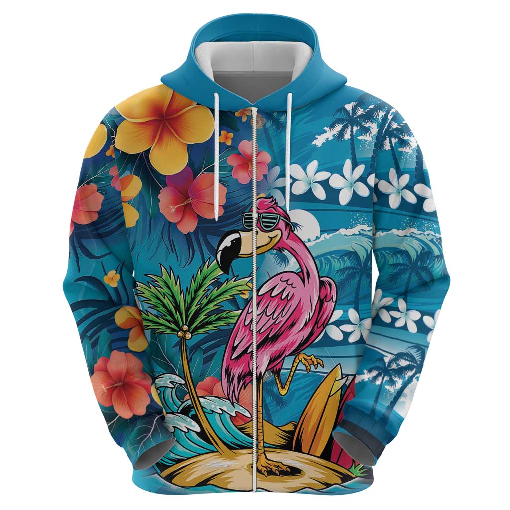 Hawaiian Flamingo Hibiscus Personalised Hoodie Blue Summer Tropical Flowers - Polynesian Pride
