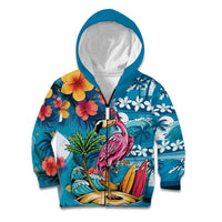 Hawaiian Flamingo Hibiscus Personalised Kid Hoodie Blue Summer Tropical Flowers - Polynesian Pride