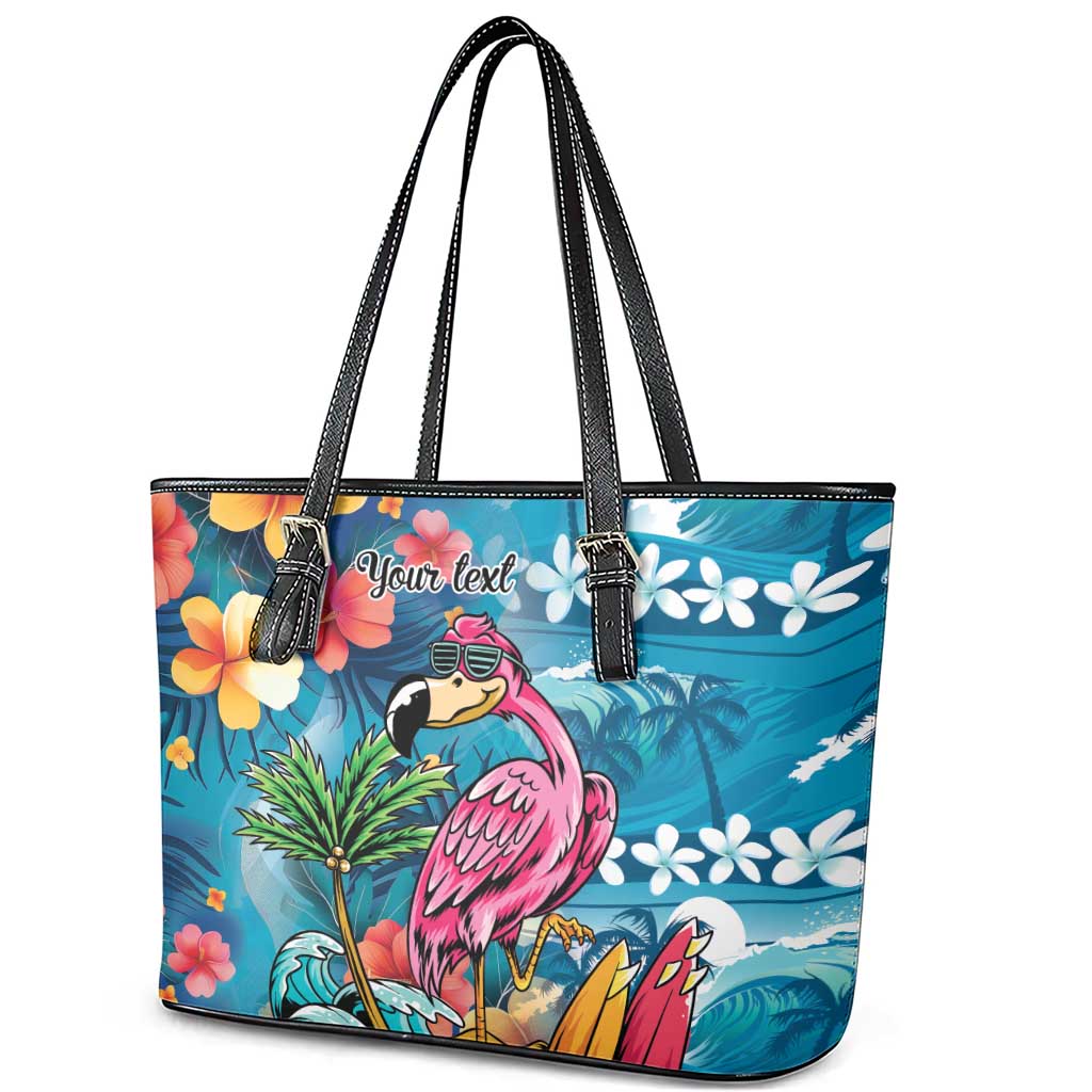 Hawaiian Flamingo Hibiscus Personalised Leather Tote Bag Blue Summer Tropical Flowers LT9 - Polynesian Pride