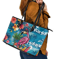 Hawaiian Flamingo Hibiscus Personalised Leather Tote Bag Blue Summer Tropical Flowers LT9 - Polynesian Pride
