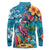 Hawaiian Flamingo Hibiscus Personalised Long Sleeve Polo Shirt Blue Summer Tropical Flowers - Polynesian Pride