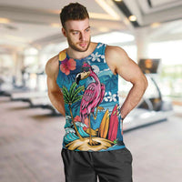 Hawaiian Flamingo Hibiscus Personalised Men Tank Top Blue Summer Tropical Flowers - Polynesian Pride