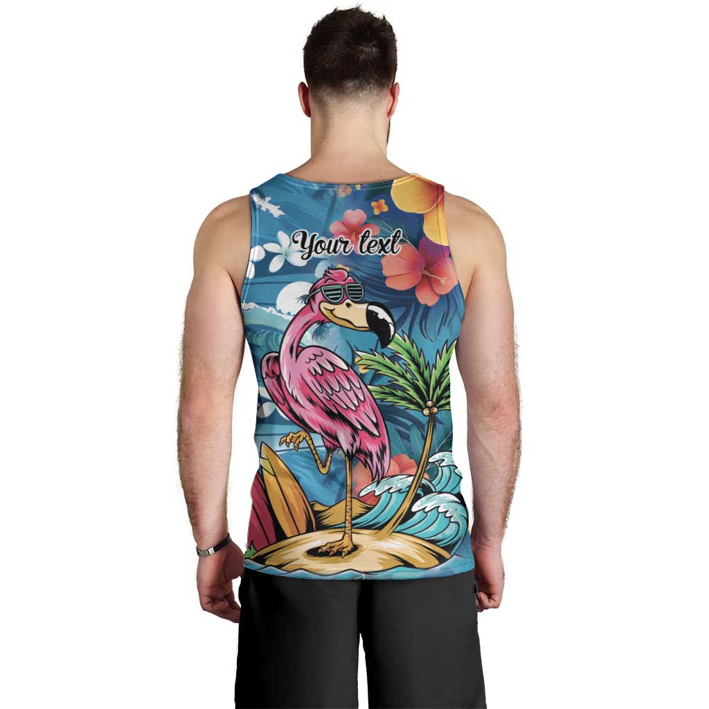 Hawaiian Flamingo Hibiscus Personalised Men Tank Top Blue Summer Tropical Flowers - Polynesian Pride