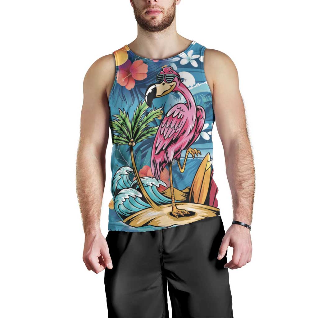 Hawaiian Flamingo Hibiscus Personalised Men Tank Top Blue Summer Tropical Flowers - Polynesian Pride