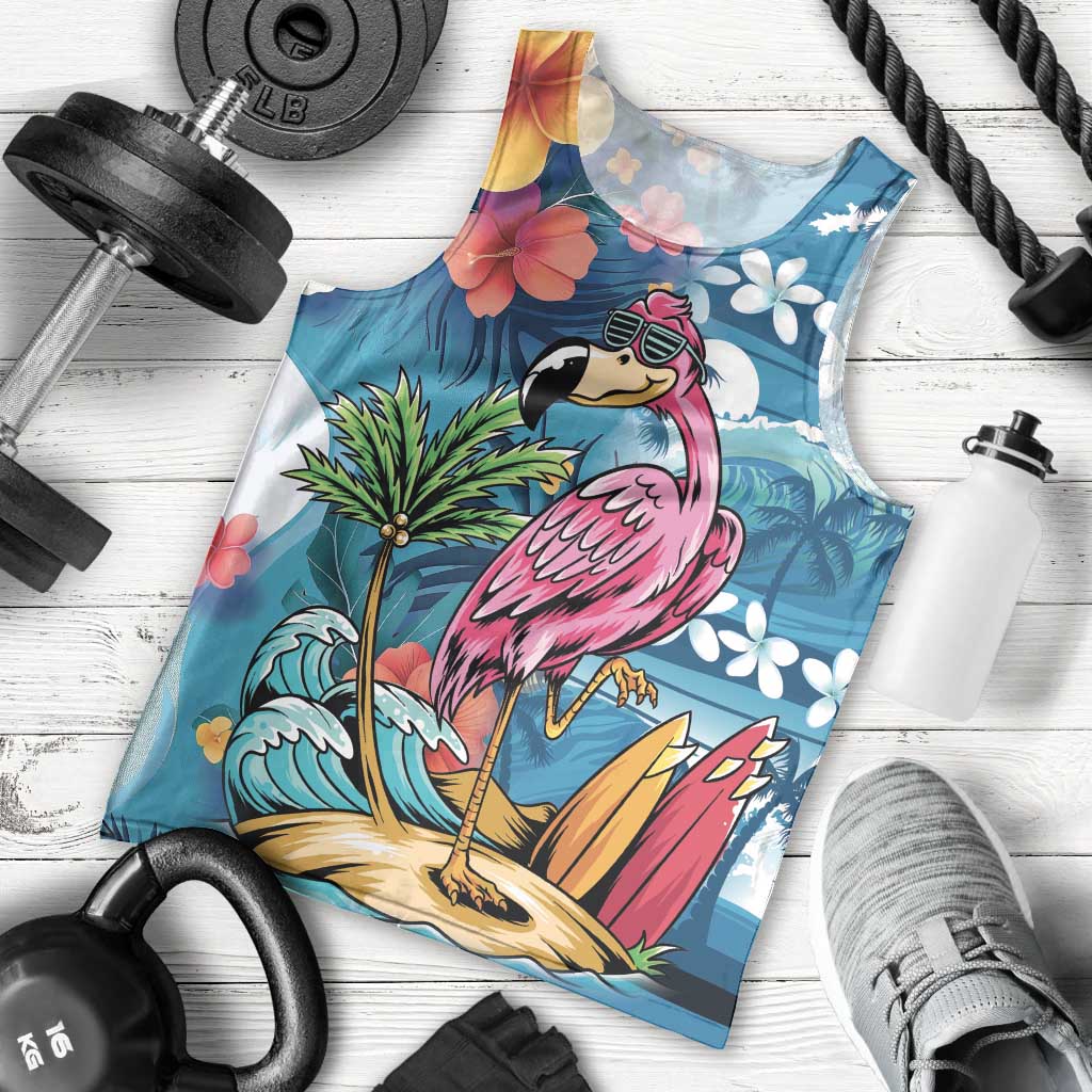 Hawaiian Flamingo Hibiscus Personalised Men Tank Top Blue Summer Tropical Flowers - Polynesian Pride