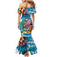 Hawaiian Flamingo Hibiscus Personalised Mermaid Dress Blue Summer Tropical Flowers - Polynesian Pride