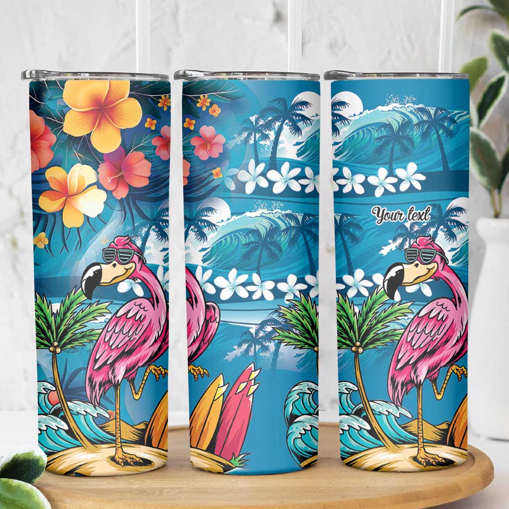 Hawaiian Flamingo Hibiscus Personalised Skinny Tumbler Blue Summer Tropical Flowers - Polynesian Pride