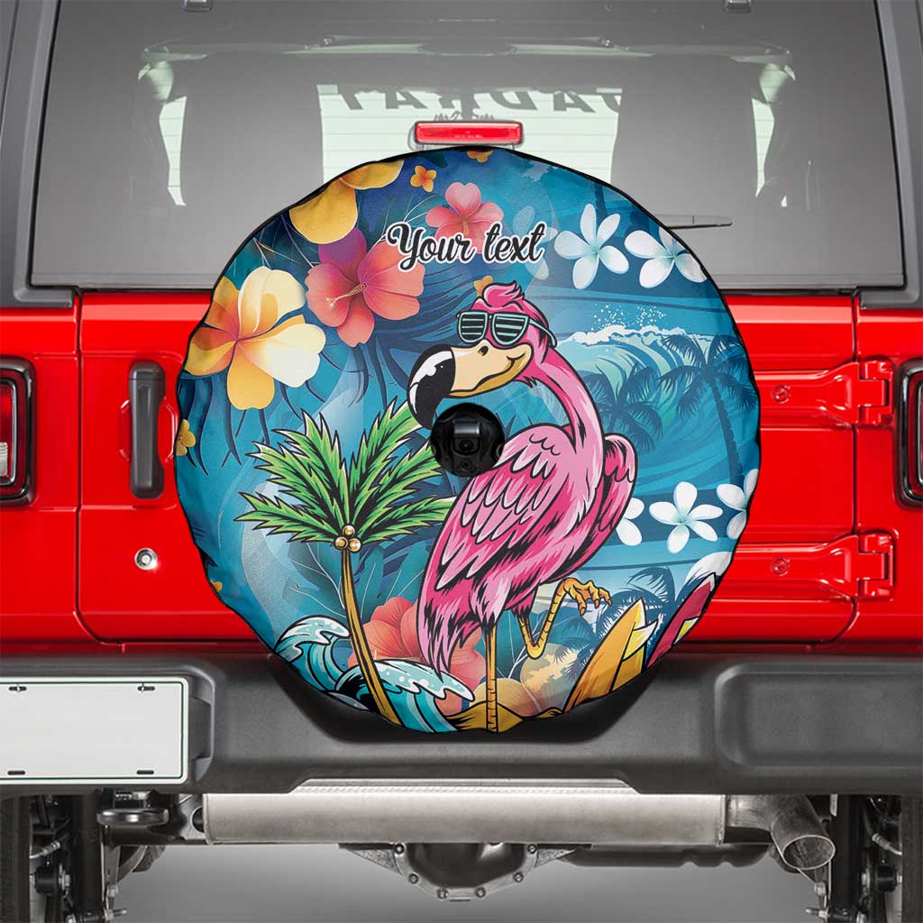 Hawaiian Flamingo Hibiscus Personalised Spare Tire Cover Blue Summer Tropical Flowers - Polynesian Pride