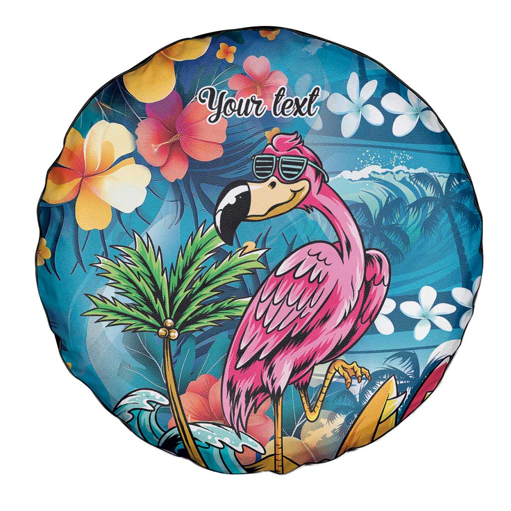 Hawaiian Flamingo Hibiscus Personalised Spare Tire Cover Blue Summer Tropical Flowers - Polynesian Pride