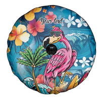 Hawaiian Flamingo Hibiscus Personalised Spare Tire Cover Blue Summer Tropical Flowers - Polynesian Pride