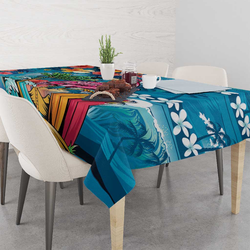 Hawaiian Flamingo Hibiscus Personalised Tablecloth Blue Summer Tropical Flowers - Polynesian Pride