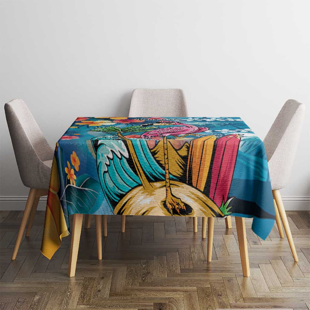 Hawaiian Flamingo Hibiscus Personalised Tablecloth Blue Summer Tropical Flowers - Polynesian Pride