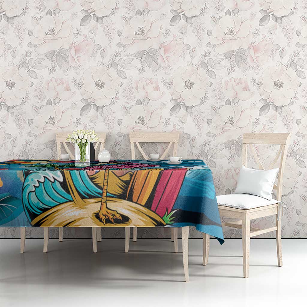 Hawaiian Flamingo Hibiscus Personalised Tablecloth Blue Summer Tropical Flowers - Polynesian Pride