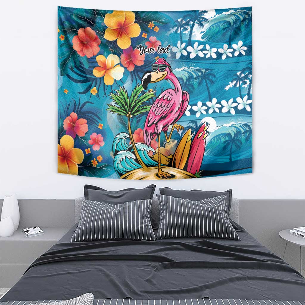 Hawaiian Flamingo Hibiscus Personalised Tapestry Blue Summer Tropical Flowers - Polynesian Pride