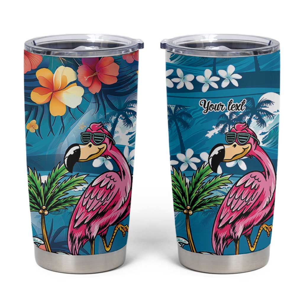 Hawaiian Flamingo Hibiscus Personalised Tumbler Cup Blue Summer Tropical Flowers - Polynesian Pride