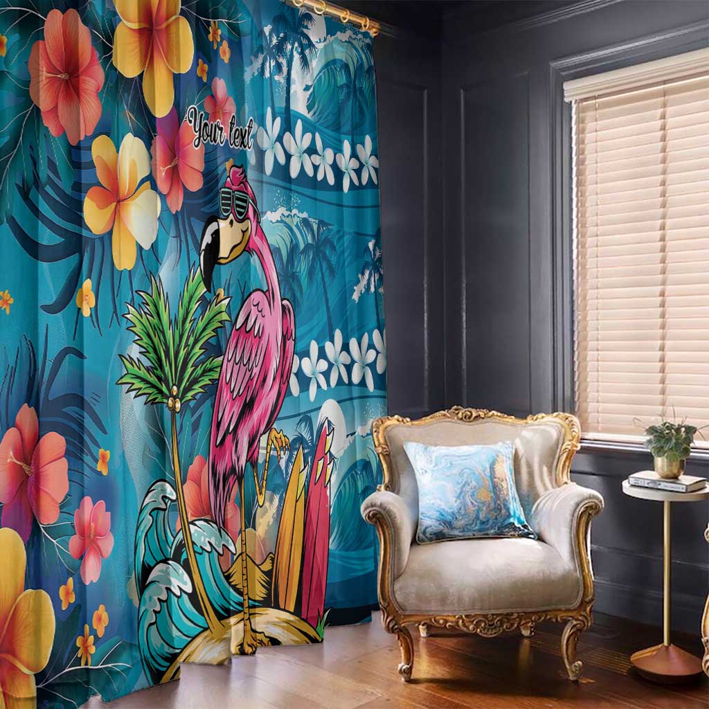 Hawaiian Flamingo Hibiscus Personalised Window Curtain Blue Summer Tropical Flowers - Polynesian Pride