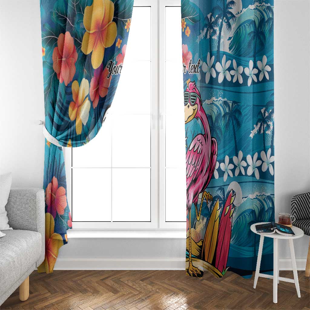 Hawaiian Flamingo Hibiscus Personalised Window Curtain Blue Summer Tropical Flowers - Polynesian Pride