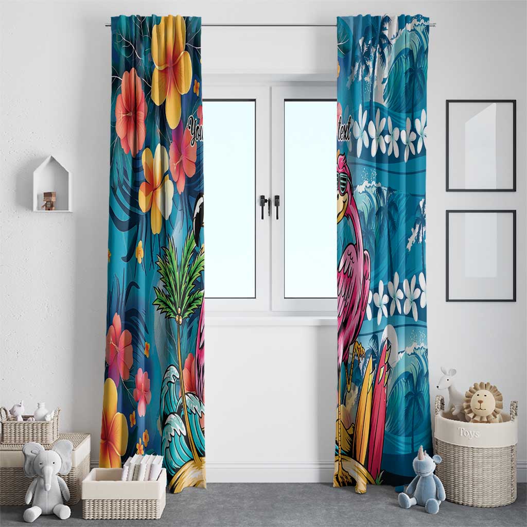Hawaiian Flamingo Hibiscus Personalised Window Curtain Blue Summer Tropical Flowers - Polynesian Pride