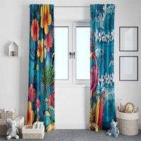 Hawaiian Flamingo Hibiscus Personalised Window Curtain Blue Summer Tropical Flowers - Polynesian Pride