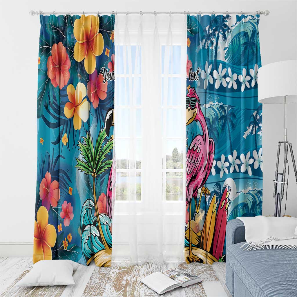 Hawaiian Flamingo Hibiscus Personalised Window Curtain Blue Summer Tropical Flowers - Polynesian Pride