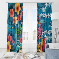 Hawaiian Flamingo Hibiscus Personalised Window Curtain Blue Summer Tropical Flowers - Polynesian Pride