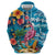 Hawaiian Flamingo Hibiscus Personalised Zip Hoodie Blue Summer Tropical Flowers - Polynesian Pride