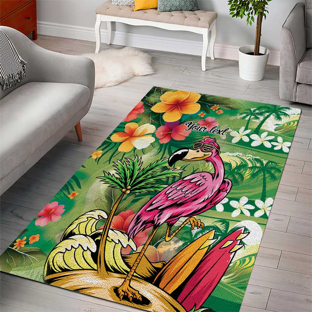Hawaiian Flamingo Hibiscus Personalised Area Rug Green Summer Tropical Flowers - Polynesian Pride