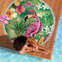 Hawaiian Flamingo Hibiscus Personalised Beach Blanket Green Summer Tropical Flowers - Polynesian Pride