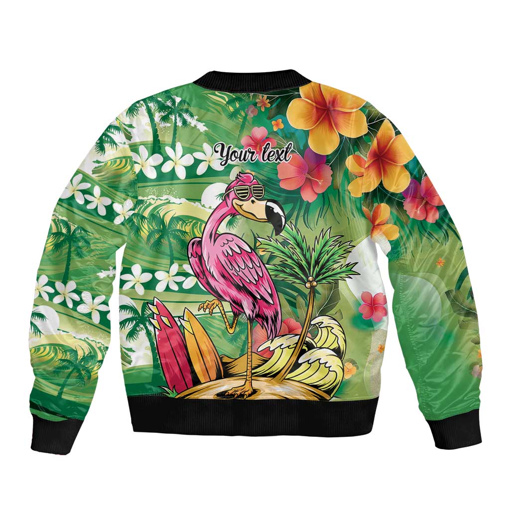 Hawaiian Flamingo Hibiscus Personalised Bomber Jacket Green Summer Tropical Flowers LT9 - Polynesian Pride