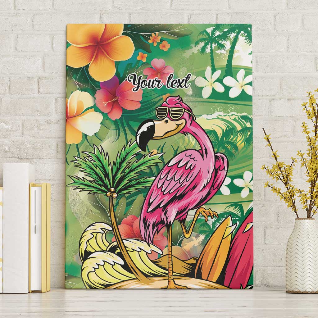 Hawaiian Flamingo Hibiscus Personalised Canvas Wall Art Green Summer Tropical Flowers - Polynesian Pride