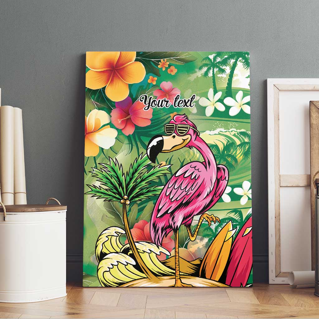 Hawaiian Flamingo Hibiscus Personalised Canvas Wall Art Green Summer Tropical Flowers - Polynesian Pride