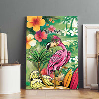 Hawaiian Flamingo Hibiscus Personalised Canvas Wall Art Green Summer Tropical Flowers - Polynesian Pride
