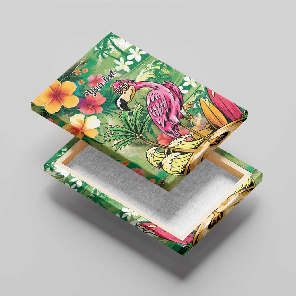 Hawaiian Flamingo Hibiscus Personalised Canvas Wall Art Green Summer Tropical Flowers - Polynesian Pride