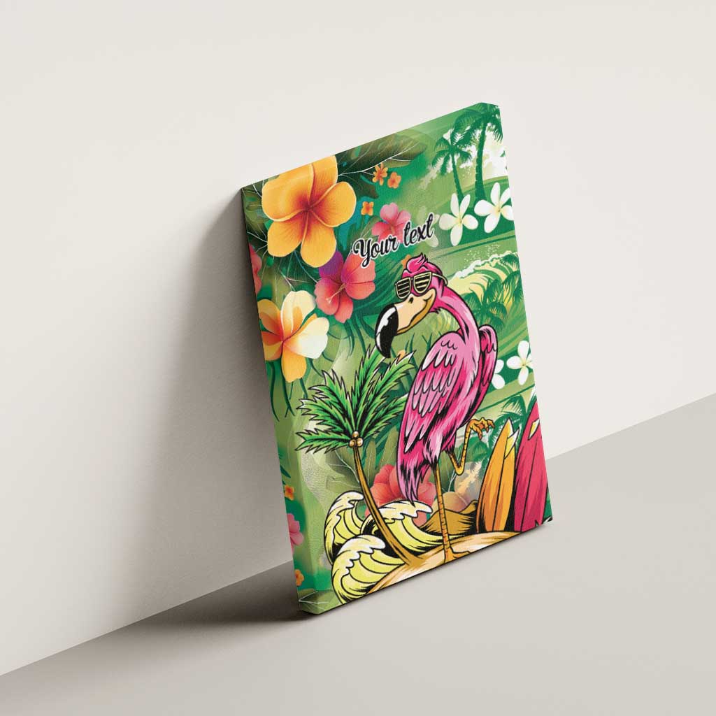 Hawaiian Flamingo Hibiscus Personalised Canvas Wall Art Green Summer Tropical Flowers - Polynesian Pride
