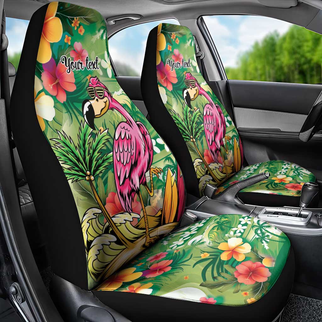 Hawaiian Flamingo Hibiscus Personalised Car Seat Cover Green Summer Tropical Flowers - Polynesian Pride