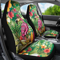 Hawaiian Flamingo Hibiscus Personalised Car Seat Cover Green Summer Tropical Flowers - Polynesian Pride