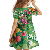 Hawaiian Flamingo Hibiscus Personalised Family Matching Long Sleeve Bodycon Dress and Hawaiian Shirt Green Summer Tropical Flowers LT9 - Polynesian Pride