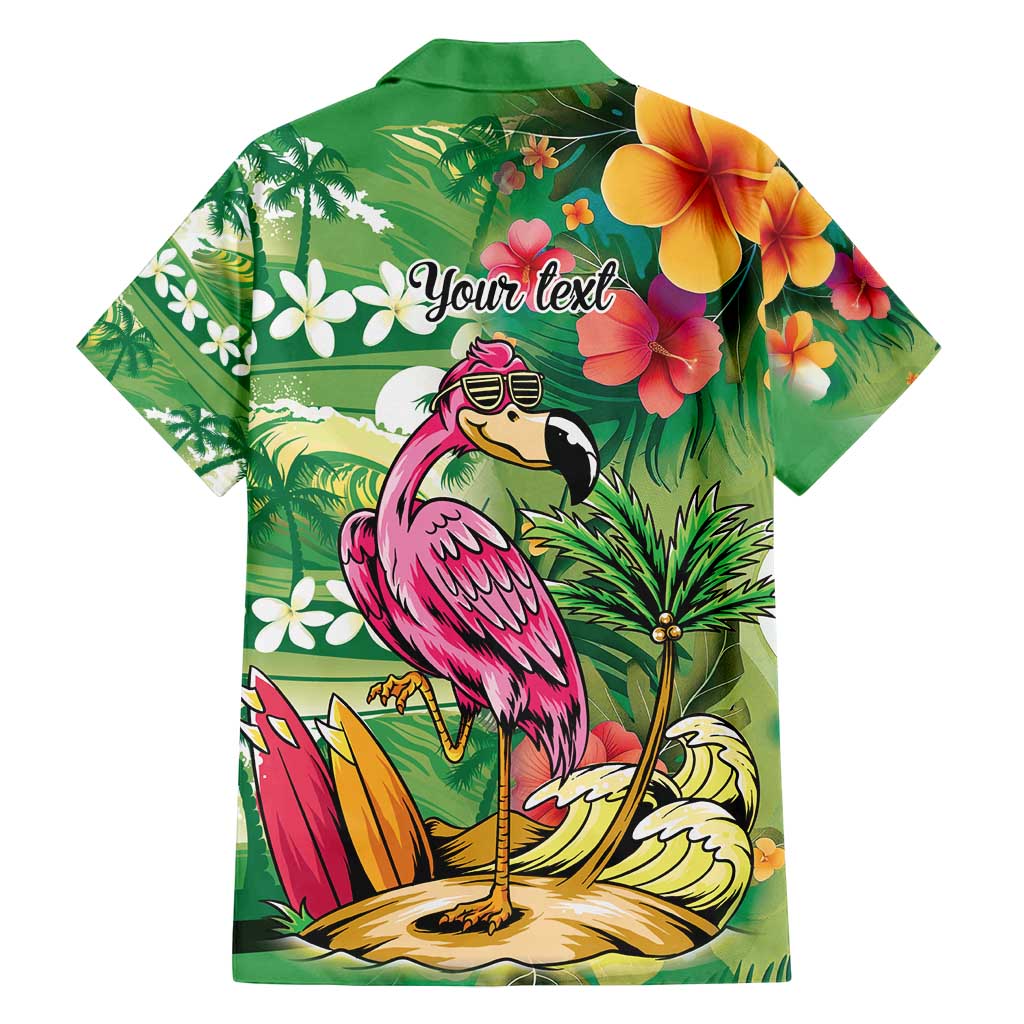Hawaiian Flamingo Hibiscus Personalised Family Matching Off Shoulder Maxi Dress and Hawaiian Shirt Green Summer Tropical Flowers - Polynesian Pride