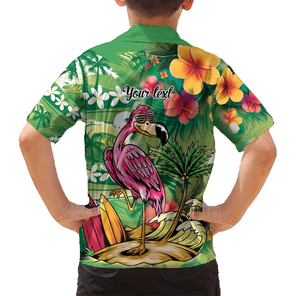 Hawaiian Flamingo Hibiscus Personalised Family Matching Tank Maxi Dress and Hawaiian Shirt Green Summer Tropical Flowers - Polynesian Pride