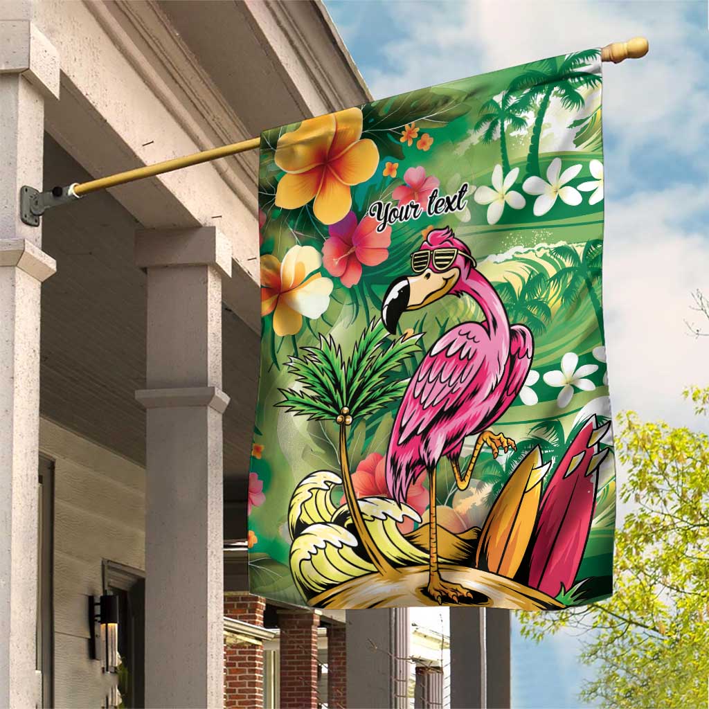 Hawaiian Flamingo Hibiscus Personalised Garden Flag Green Summer Tropical Flowers - Polynesian Pride