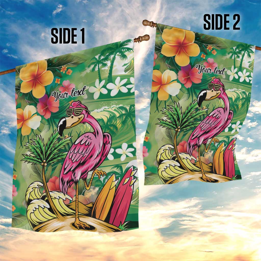 Hawaiian Flamingo Hibiscus Personalised Garden Flag Green Summer Tropical Flowers - Polynesian Pride