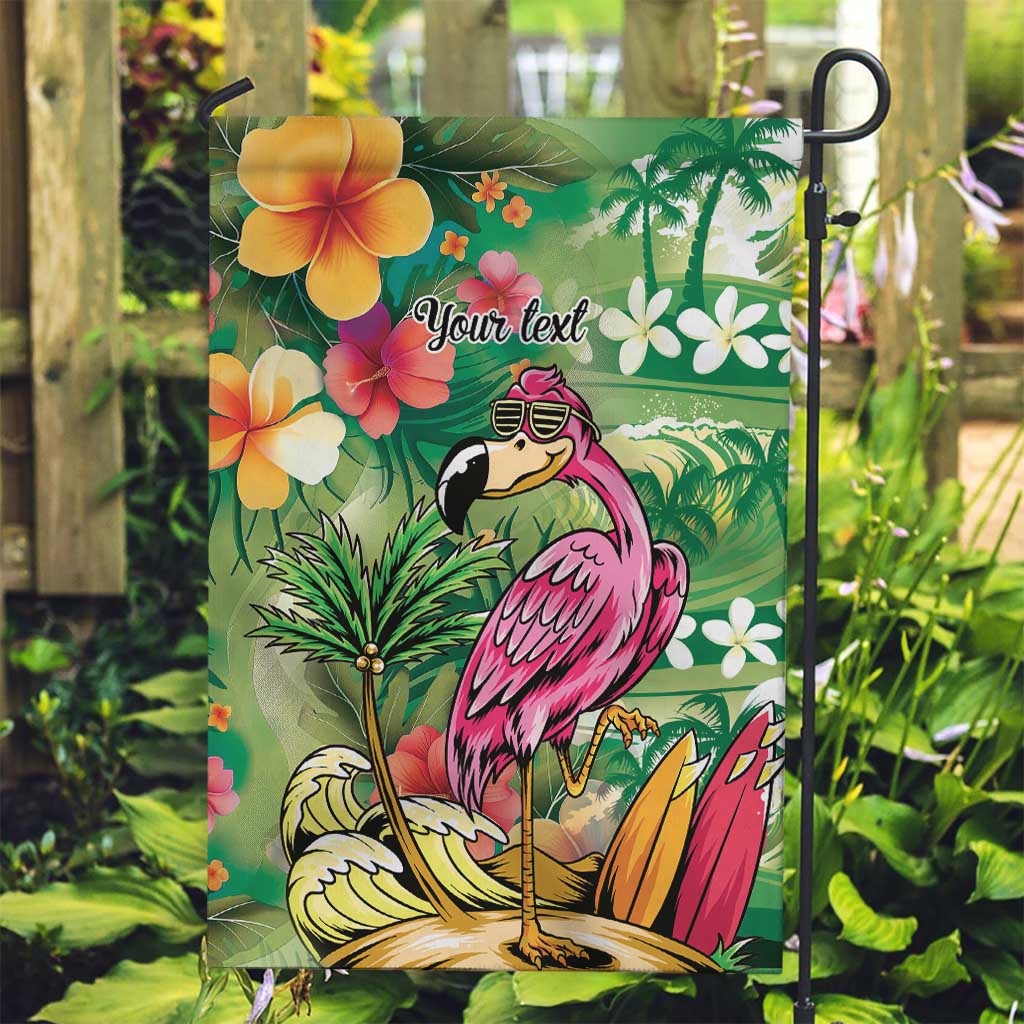 Hawaiian Flamingo Hibiscus Personalised Garden Flag Green Summer Tropical Flowers - Polynesian Pride